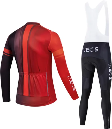 Miniatura 20 de Conjunto de ropa de ciclismo para hombre, manga larga, jersey de ciclismo con cremallera, bolsillo, traje de bicicleta, pantalones con babero de gel