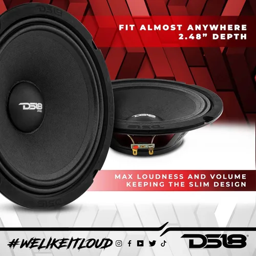 Miniatura 4 de DS18 PRO-NS6.4 - Altavoz poco profundo de 6.5 pulgadas de audio para automóvil, rango medio, 300 W máximo, 150 W RMS, 4 ohmios, imán de neodimio