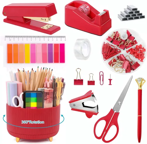 Miniatura 9 de Suministros de oficina, accesorios de escritorio negros, juego de suministros de oficina, juego de grapadora y dispensador de cinta, tijeras