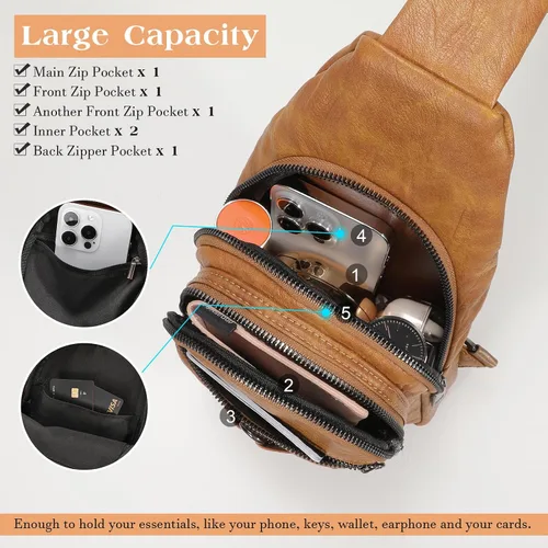 Miniatura 4 de SUOSDEY 2024 Sling Bag for Women Leather Crossbody Bags for Women Trendy Chest Bag Traveling Walking