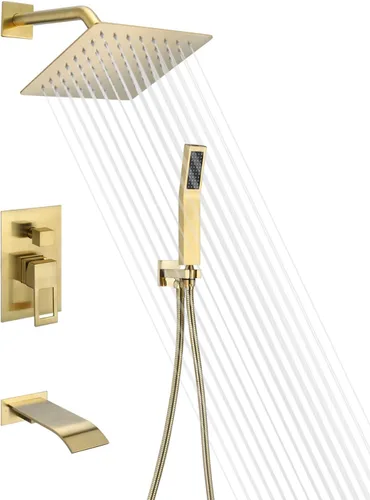 Miniatura 16 de Sistema de ducha, juego de grifo de ducha completo con caño de bañera tipo cascada, cabezal de ducha de lluvia de 8 pulgadas y ducha de mano, Cromado