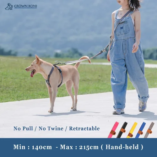 Miniatura 7 de Correa para perro – 0.591 in gris: 360° sin enredos, nailon fuerte resistente, retráctil y manos libres, diseño cruzado, correa de mano y cintura