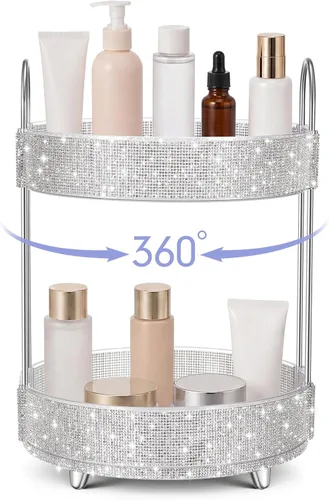 Miniatura 16 de Honeydak - Organizador de perfume giratorio de 360 grados, regalo para mujeres, organizador de cuidado de la piel con diamantes de imitación