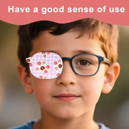 Miniatura 4 de Penitue 8 parches para ojos izquierdos para niños, fundas reutilizables para gafas, impresiones divertidas de dibujos animados, protector de ojos