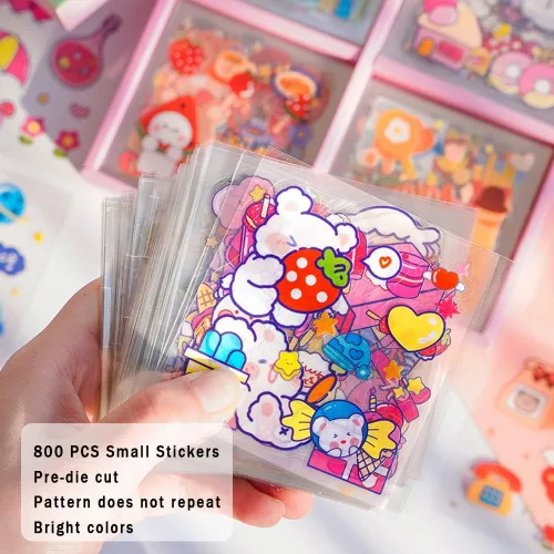 Miniatura 6 de Calcomanías de caricaturas Kawaii con diseño de oso de conejo, 800 piezas/100 hojas de PVC transparente, kit de calcomanías de conejito para álbumes