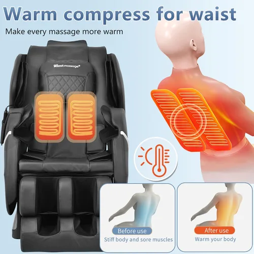 Miniatura 6 de BestMassage Silla de masaje de gravedad cero, cuerpo completo, silla eléctrica de masaje Shiatsu, reclinable con rodillos de pie, terapia de calor
