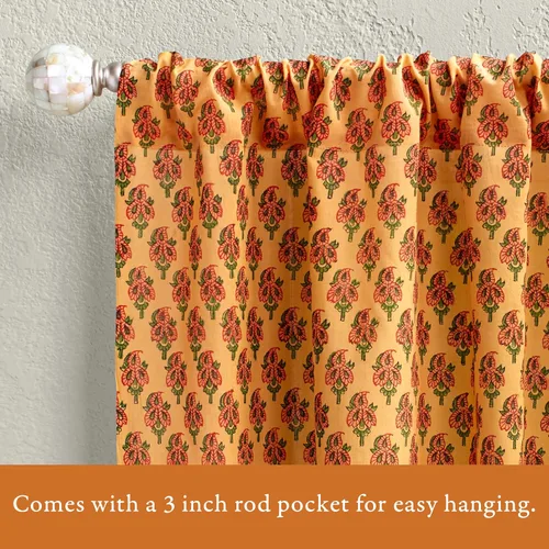 Miniatura 3 de Saffron Marigold Cortina de cenefa impresa a mano con ribete de cuentas, principal de verano indio naranja, perfecta para cocina, dormitorio, baño