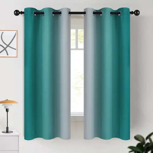 Miniatura 78 de COSVIYA Cortinas 100% Opacas Azul Degradado con Lazos Ajustables para Cocina Aislamiento Térmico Oscurecimiento de Habitación Cenefa con Bolsillo