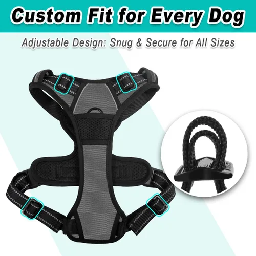 Miniatura 6 de BARKBAY Arnés para perro sin tirones para perros medianos, ajustable, reflectante, cómodo, sin estrangulamiento, resistente - perfecto para Gris