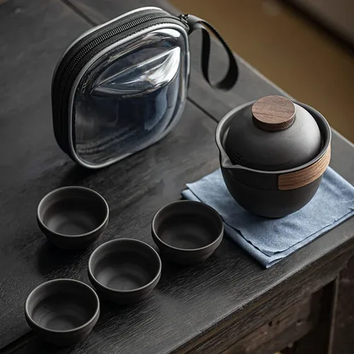 Miniatura 2 de KEYDUACU Juego de té portátil de Gaiwán,Juego de té de viaje,Juego de té chino,Mini tetera de cerámica Gongfu con 4 tazas de té para viajes en casa