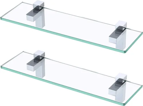 Miniatura 18 de KES BGS3201S35-2 - Estante de vidrio templado de 14 pulgadas de grosor para montaje en pared, rectangular, soporte de níquel cepillado, BGS3201S35-2