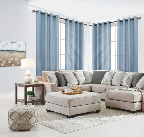 Miniatura 4 de KOUFALL Cortinas de lino azul piedra para dormitorio, 2 paneles de cortinas semitransparentes azul empolvado con ojales de bronce para sala