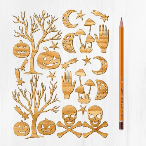 Miniatura 14 de Ajoure Fine Lasercut Embelishments # Lindas calabazas y árboles espeluznantes Halloween Vintage chapa madera contrachapada silueta para manualidades
