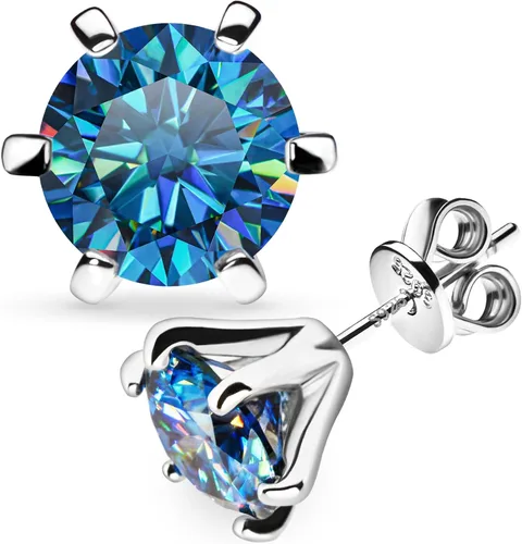 GIGAJEWE Aretes tipo dormilona de moissanita de corte redondo total de 2.0 quilates, chapados en oro blanco de 18 quilates, aretes de plata para