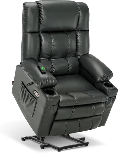 Miniatura 11 de MCombo Silla reclinable eléctrica de motor dual para adultos mayores, silla de elevación plana con calor y masaje, portavasos, puertos USB, piel