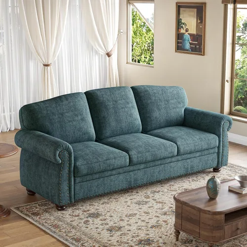 Miniatura 2 de ONBRILL Sofá de 90 pulgadas con ribete de tachuelas para sala de estar, sofá de brazos redondeados con asiento de 23 pulgadas de profundidad, cómodo