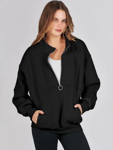 Miniatura 2 de ANRABESS Sudaderas de forro polar con media cremallera para mujer, de gran tamaño, con cremallera de un cuarto, ropa de moda para otoño de 2024