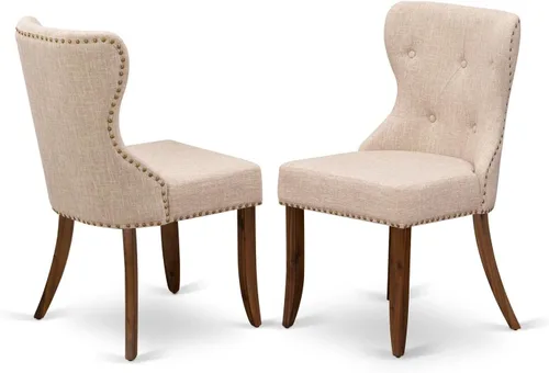 Miniatura 12 de East West Furniture SIP7T37 Sion Modern Parson - Juego de 2 sillas tapizadas de tela de lino con botones copetudos y ribete de clavo, juego de 2
