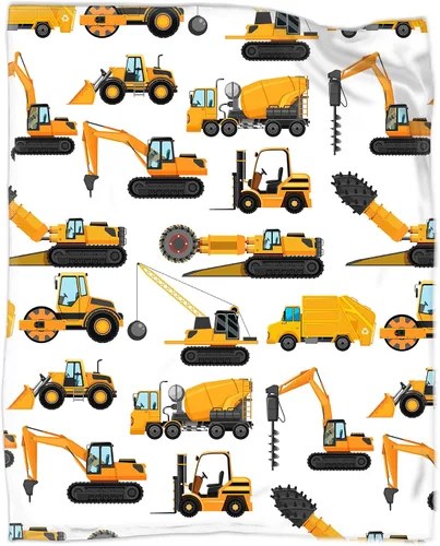 Manta de construcción de excavadoras, regalos para amantes de los camiones amarillos de 40 x 50 pulgadas para niños, manta de forro polar de diseño
