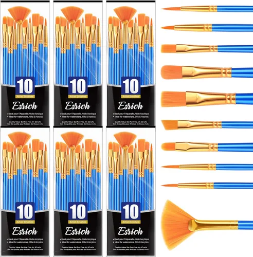 Miniatura 10 de Pinceles ESRICH, 16 paquetes - 160 piezas, juego de pinceles para pintura acrílica, set de pinceles para óleo y acuarela, para cuerpo, cara, lienzo