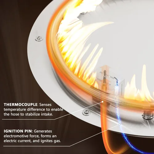 Miniatura 7 de COSIEST Mesa de café con fogata a propano para exteriores con base redonda de 40.5 pulgadas en bronce oscuro, calefactor de patio certificado