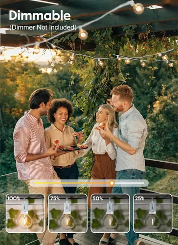 Miniatura 3 de Brightown Guirnalda de luces para exteriores de 30 pies – Luces comerciales para patio con 30 bombillas LED G40 inastillables, luz colgante