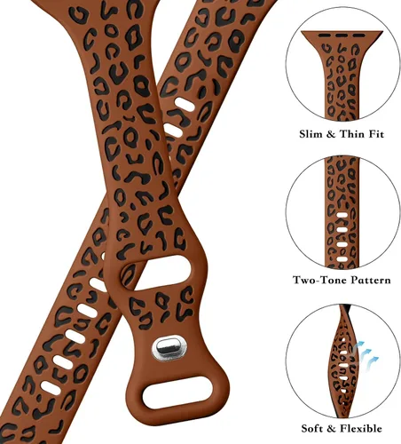 Miniatura 5 de CreateGreat Correas Delgadas con Grabado de Leopardo Compatibles con Apple Watch de 41mm 40mm 38mm 49mm 46mm 45mm 44mm 42mm para Mujeres, Correa