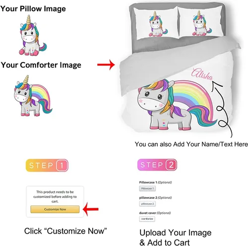 Miniatura 3 de Juego de edredón personalizado con fotos, juegos de cama personalizados con imágenes para niños y niñas (1 edredón y 2 fundas de almohada)