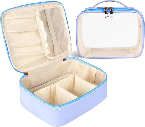 Bolsa de maquillaje, 2 bolsas de cosméticos de piel sintética, estuche de maquillaje portátil de viaje, organizador de maquillaje grande con bolsa