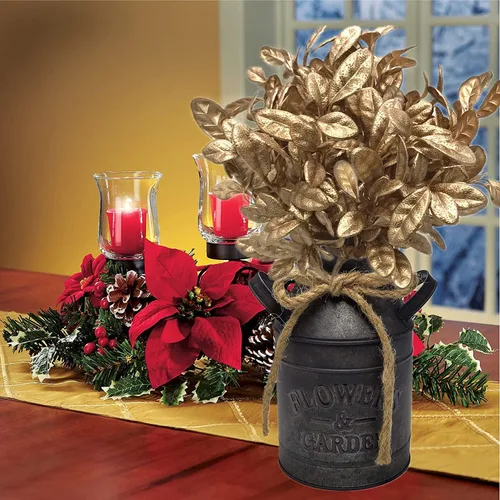Miniatura 6 de CATTREE Plantas artificiales para decoración de Navidad, hierba de plástico dorado, hojas falsas, arbustos de simulación para interiores y Hojas