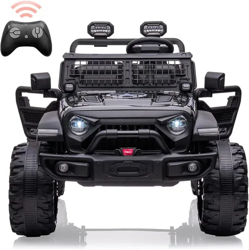 Coche eléctrico de 2 plazas para niños de 24 V con control remoto, 2 motores de 120 W alimentados por batería, asientos extra grandes de 20" + Negro