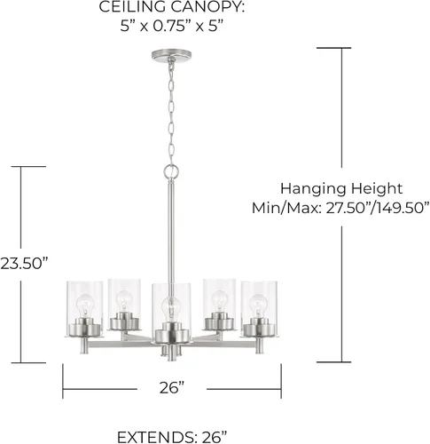Miniatura 5 de HomePlace Lighting 446851AD-532 Mason - Candelabro redondo de cristal transparente de transición, 5 luces, 500 vatios totales, 24 pulgadas de alto x