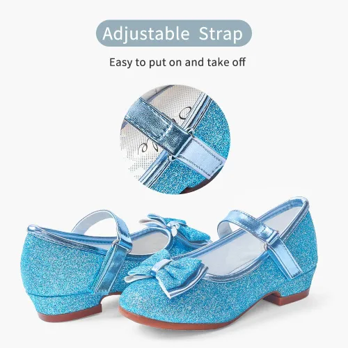 Miniatura 5 de Stelle - Zapatos de vestir para niñas pequeñas, zapatos de princesa con purpurina y flores, tacón bajo estilo Mary Jane, ideales para fiestas y bodas