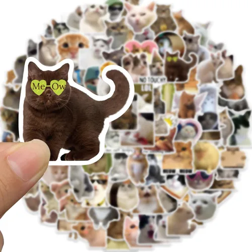 Miniatura 2 de 100 calcomanías divertidas de meme de gato para adultos, lindas calcomanías de vinilo impermeables para botellas de agua de laptop, álbumes de 100