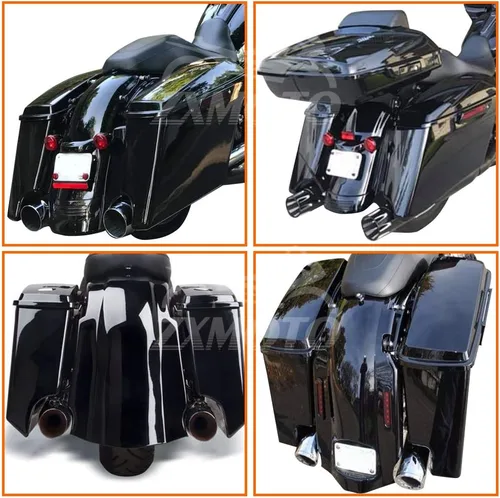 Miniatura 7 de Alforjas rígidas extendidas de 5 pulgadas con tapas para modelos Harley Touring 1993-2013 sin pintar, negro