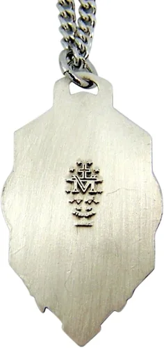 Miniatura 2 de Medalla milagrosa de plata de ley con marco de flores esmaltadas azules, 1 1/4 pulgadas, Plata esterlina