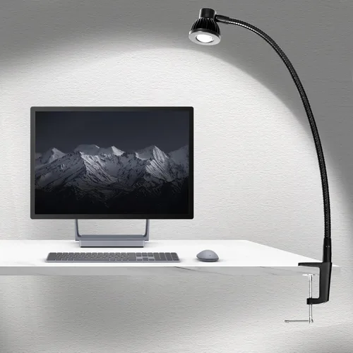 Hersi Lámpara de escritorio de brazo flexible de 5 W y 35 pulgadas de largo, luz LED de trabajo de arquitecto de metal con abrazadera, lámpara de