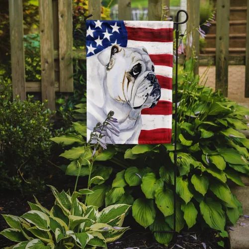 Miniatura 2 de Caroline's Treasures LH9019GF Bandera de Estados Unidos con bandera de jardín de bulldog inglés, bandera decorativa para patio exterior, patio