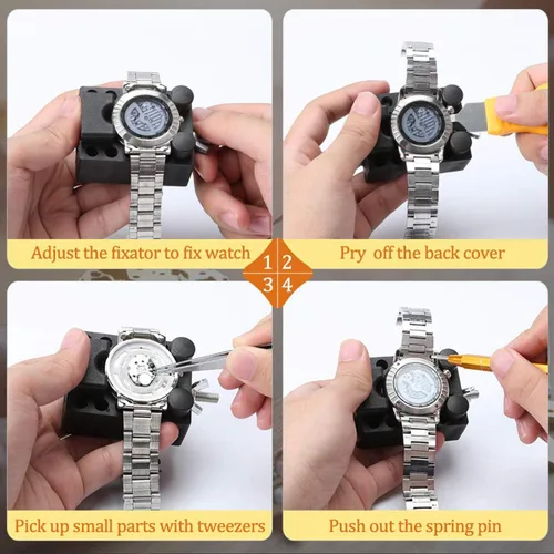 Miniatura 6 de JUNPGAN Kit de reparación de reloj, correa de reloj, correa de reloj, removedor de pasadores de conexión, kit de herramientas de repuesto de batería