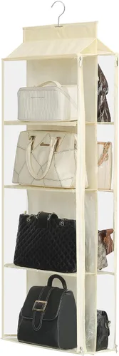 Miniatura 8 de Organizador de bolso colgante de 8 rejillas en 1 paquete con cremalleras dobles, organizador de bolso visible para armario, soporte