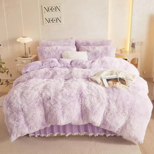 Miniatura 29 de Juego de Funda de Edredón Mullida Morada King, Juego de Ropa de Cama King de Piel Sintética Suave Peluda Morada 3 Piezas