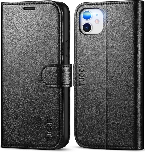Miniatura 13 de TUCCH Funda tipo cartera para iPhone 11, [con bloqueo RFID] ranuras para tarjetas, soporte, cierre magnético, funda protectora de piel sintética