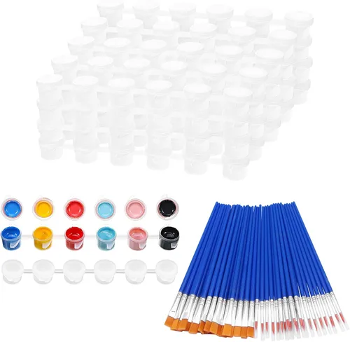 20 tiras de 120 macetas, tiras de pintura vacías con tapa, mini recipientes de almacenamiento transparentes y 40 pinceles de pintura, suministros de