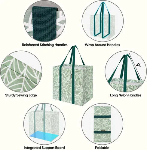 Miniatura 3 de BALEINE 2 PK Grocery Bags Reusable Shopping Bags with Reinforced Bottom, Heavy Duty Foldable Tote Bags (Antique Folidage)