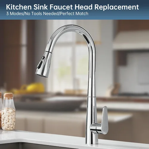Miniatura 6 de Reemplazo de Cabezal de Grifo de Cocina, Cabezal Rociador Extraíble de 3 Modos con 11 Adaptadores, Boquilla Rociadora para Fregadero de Cocina Cromo