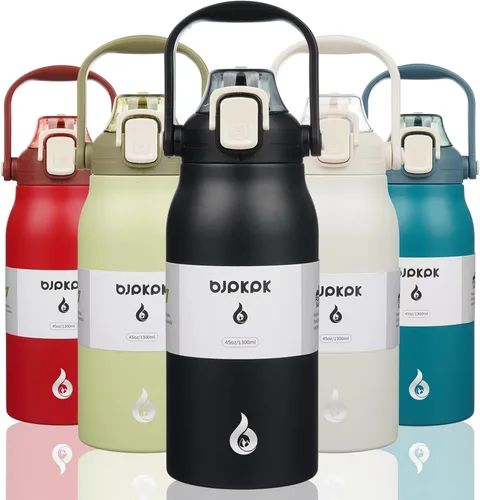 Miniatura 29 de BJPKPK - Botellas de agua aisladas con pajita, botellas de agua bonitas de 27 oz con asa, jarra de metal de acero inoxidable sin BPA, frascos 27 oz