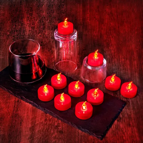 Miniatura 3 de Paquete de 24 velas de té con llama parpadeante roja (fuente de luz LED roja), velas que funcionan con pilas para Navidad, boda, fiesta, día de San