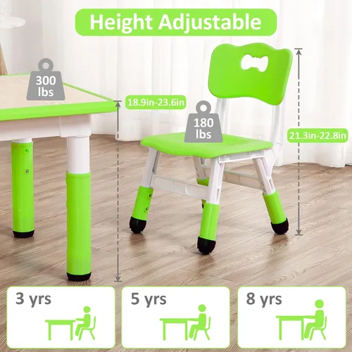 Miniatura 4 de Mesa y sillas para niños, mesa para niños de altura ajustable con juego de 4 sillas, mesas para niños de 2 a 10 años, escritorio de graffiti, mesa