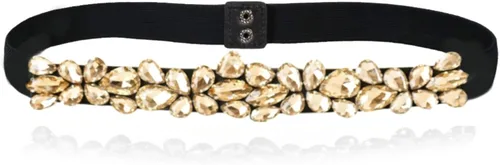 Miniatura 25 de Cinturón de diamantes de imitación para mujer, cinturones de vestir brillantes y delgados, cinturones de cintura elásticos para dama elegante