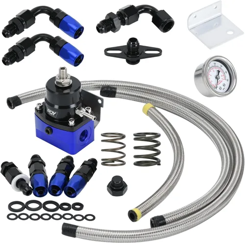 Miniatura 8 de Kit regulador de presión de combustible ajustable 3-70PSI con retorno 6AN y puerto de alimentación 6AN con conectores de mangueras de línea